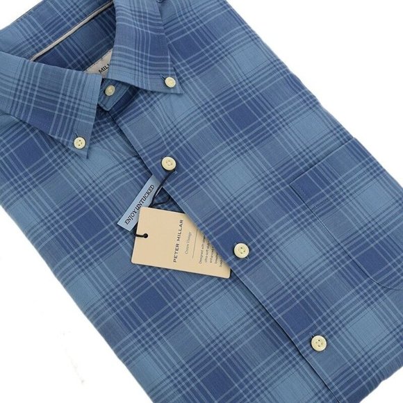 PETER MILLAR CROWN VINTAGE Blue Surf LUNAR TIDE Cotton Stretch Shirt SMALL NWT